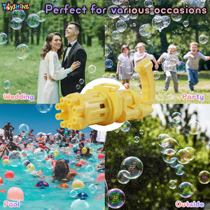 Toyshine 8 Hole Electric Bubbles Gun Gatling Bubble Machine Toy with Scoup Bottle for Children Party Favors Outdoor & Indoor Activity for Boys Girls 3 Years and Above (Yellow)