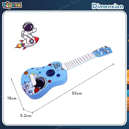 Toyshine 21" Space Theme 4 String Guitar Easy-to-Hold Thin Frets Low String Musical Instrument Learning Educational Toy Gift for Toddlers Kids