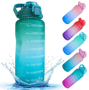 Spanker Fazer All In 1 Motivational Leakproof Water Bottle Gallon with Handle, Time Marker 2000ML, BPA Free Fitness Sports Water Bottle, (Green- Sea Green) SSTP