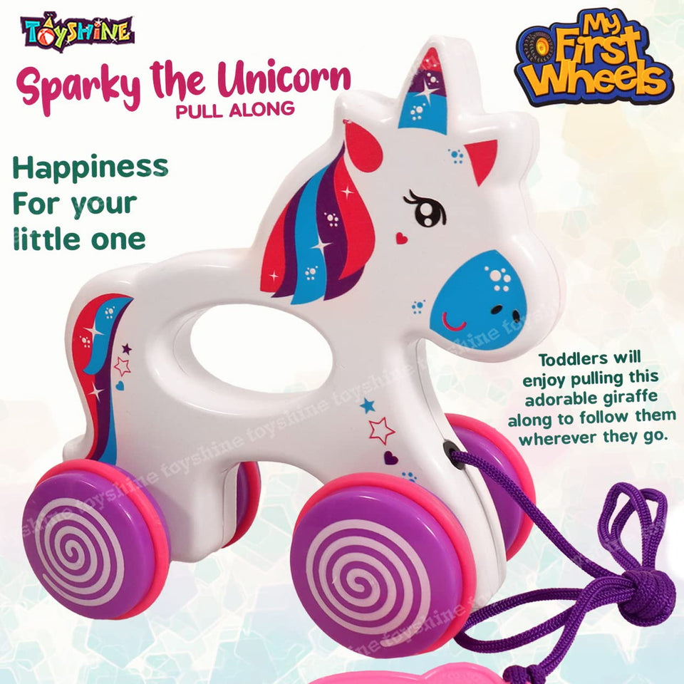 Toyshine Pull Along Unicorn Toy Animal Pull Toy for Toddlers|Age 18 Months, and Up - White