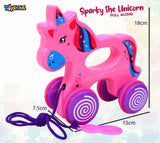 Toyshine Pull Along Unicorn Toy Animal Pull Toy - Solid Educational Baby Toy for Toddler Boys and Girls Age 18 Months, and Up - Pink