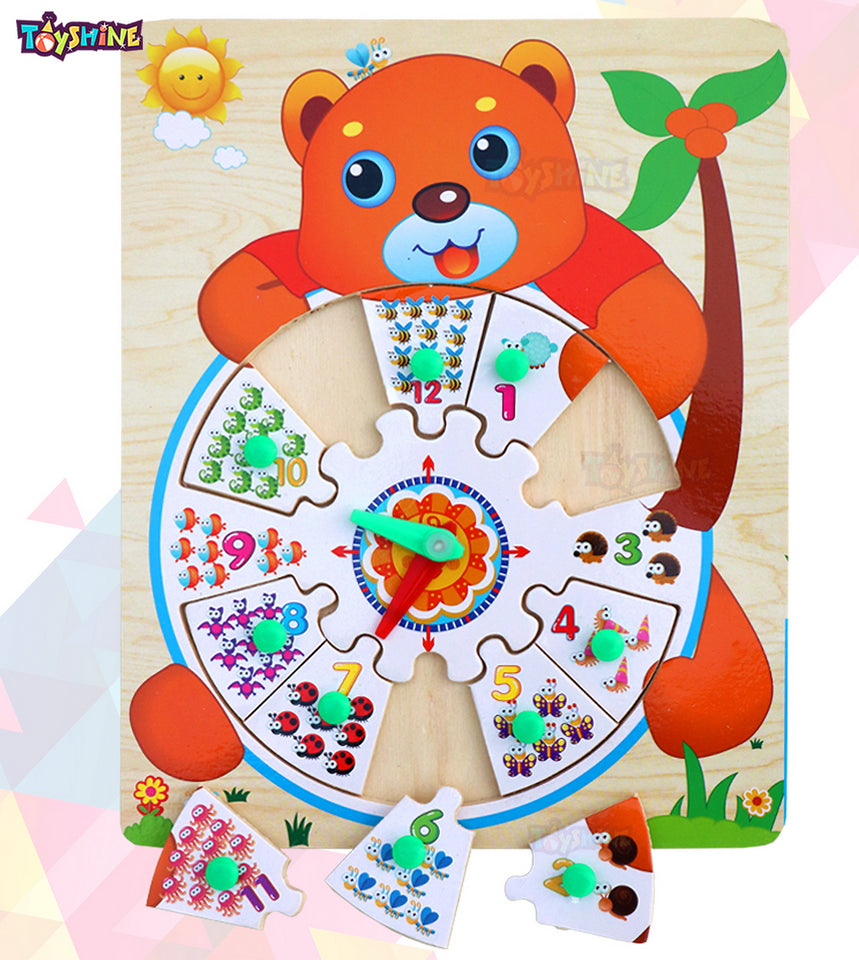 Toyshine 5 pc Time Learning Cute Animal Shaped Wooden Clock for Kids with Moveable Hands
