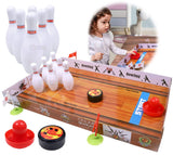 Toyshine Slide and Play Table Bowling Game - Indoor Table Games for Whole Family, Kids and Adults - Portable Set w/Lane, 6 Pins, 1 Puck, 1 Slider