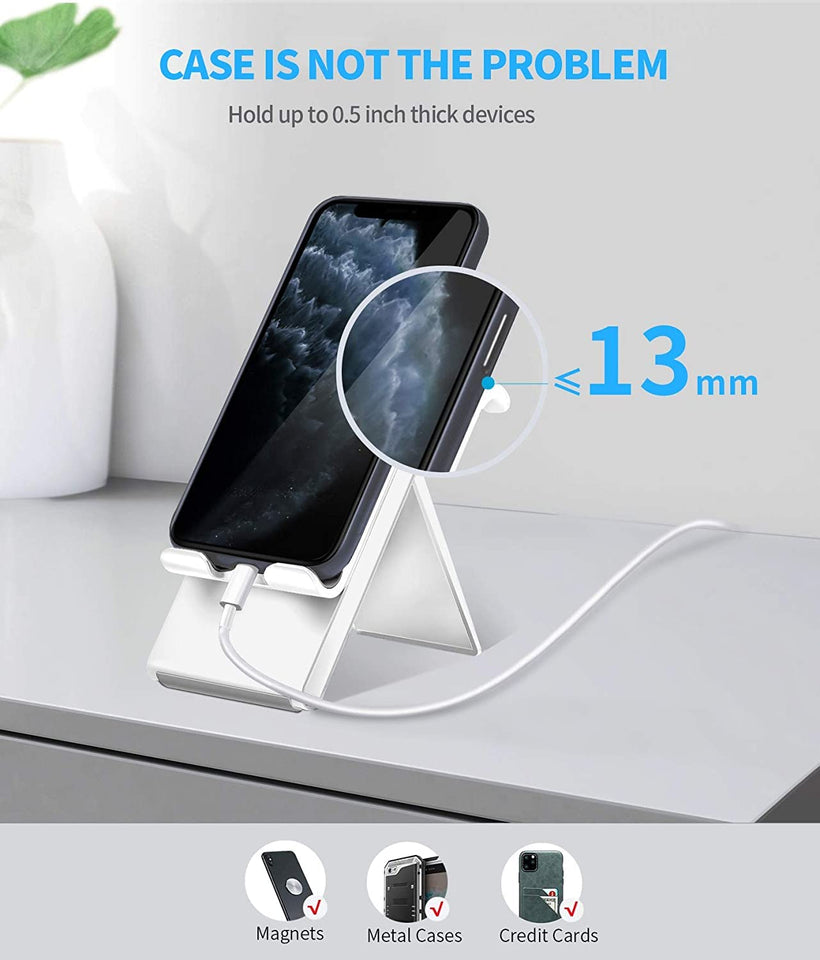 Spanker Mobile Cell Phone Stand Adjustable Foldable Portable Holder Cradle，Phone Dock for Desk Table，Compatible with Phone 11 Pro xs xr x se 8，All Android Smartphones- White