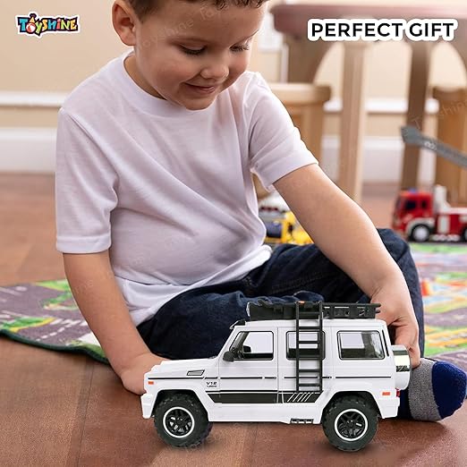 Toyshine 24 * 10cm Friction Powered Jeep with Music and Lights Smooth Push and Go Pretend Play Toy Car inbuilt with Doors Openable Feature Great Gift for Children Boys Girls- White