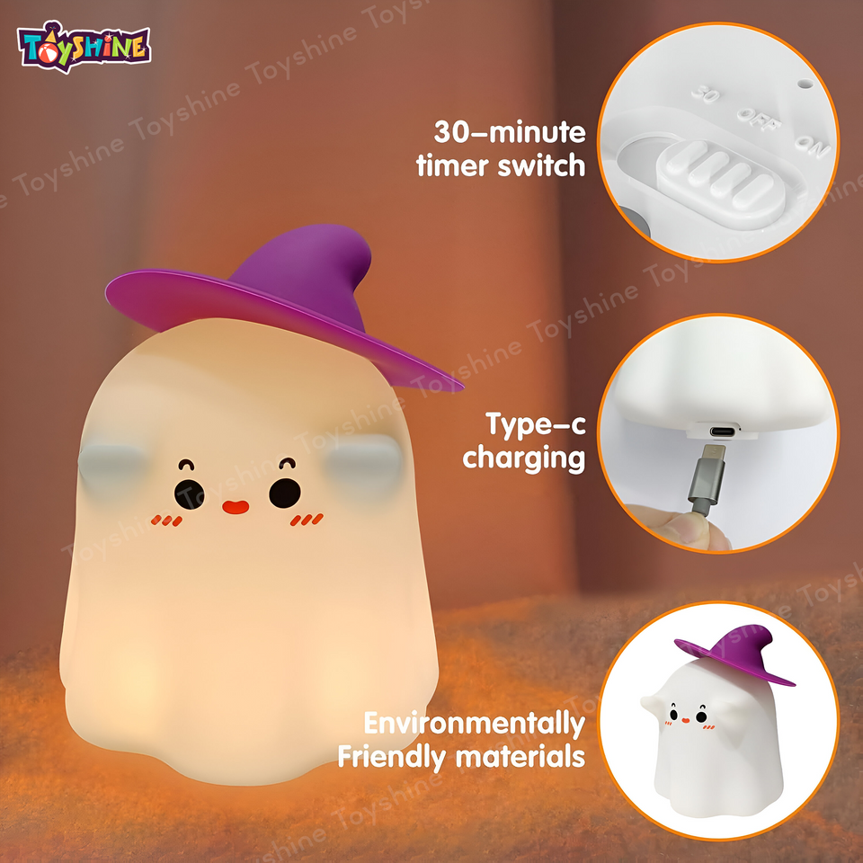 Toyshine Halloween Ghost Night Light Squishy Silicone 3 Level Dimmable LED Rechargeable Touch Lamp with Timer Function for Bedroom & Office