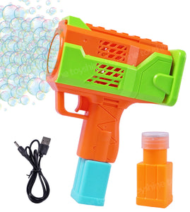 Toyshine 15 Holes Powerful Automatic Rechargeable Bubble Gun Machine with 2 Refil Bottles Bubble Blaster for Adults Kids Birthday Wedding Party - Orange