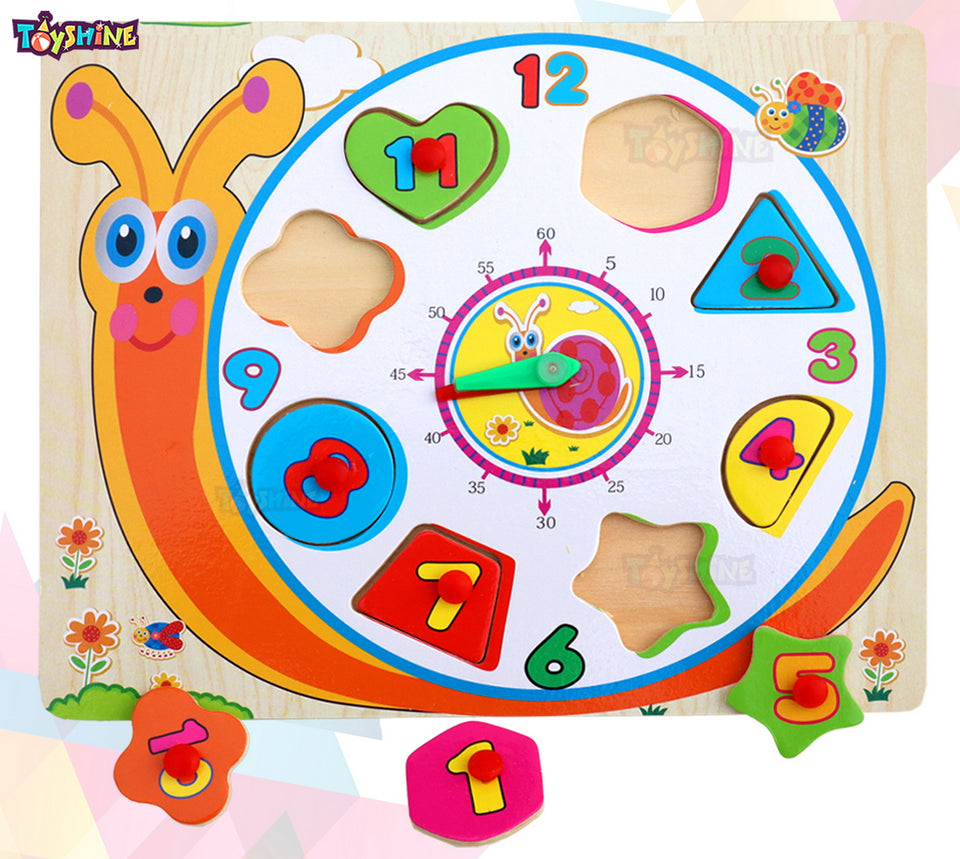 Toyshine 5 pc Time Learning Cute Animal Shaped Wooden Clock for Kids with Moveable Hands
