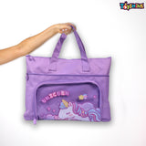 Toyshine Unicorn Design Handbag 14x10 Inches | Tuition, Picnic, Laptop, Notebook Carrying Handbag for Students - Purple