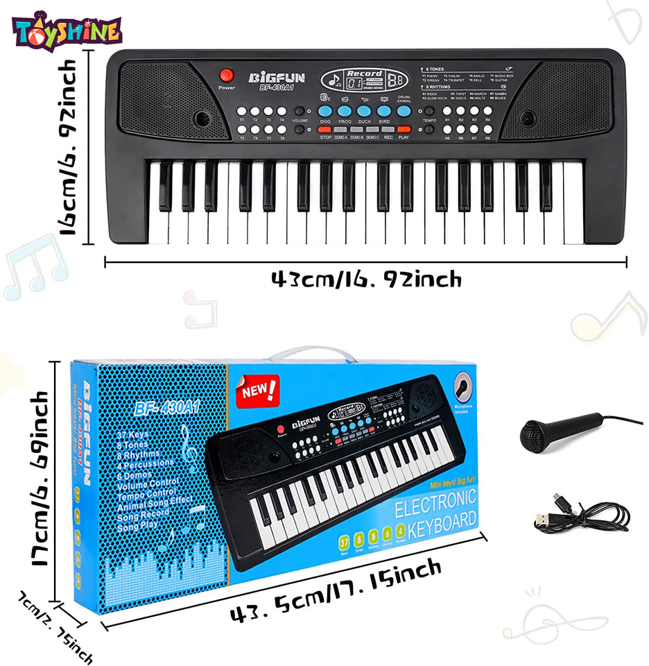 Toyshine 37 Key Piano Keyboard Toy for Kids DC Power Option + Recording + Microphone- New