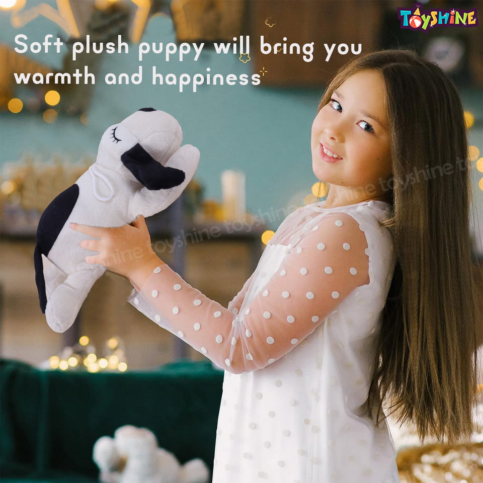 Toyshine Pack of 6 Soft Toy for Kids Boy Girl Baby | Soft Feather Cotton Fabric, Sleeping Dog, Off White Black, 24 Cms, Return Gift Set