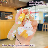 Toyshine 3 Set Teddy and Rabbit Cartoon Figure Kawaii Keychains with Holder Accessories, Backpack Car Key Chain for Boy Girl- Model F