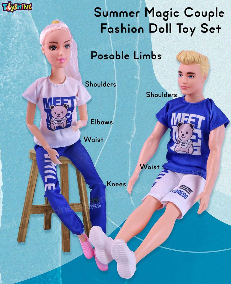Toyshine Beautiful Summer Magic Couple Fashion Doll Toy Set for Baby Kids Dolls House Collection | Pretend Play Gift for Girls Kids Role Play Toy for Age 3+ Years
