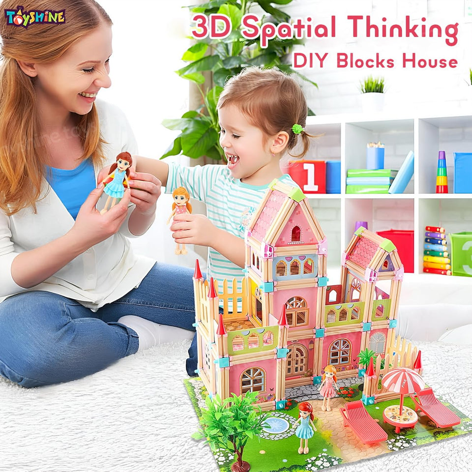 Toyshine 234 Pcs DIY Doll House Blocks with 4 Dolls Play House Learning Toy for Girl Ages 5+ Birthday Gift Develops Thinking Skills Creative Play