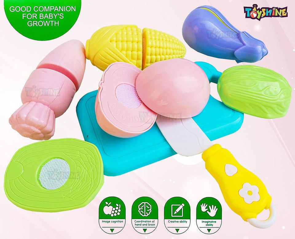 Toyshine Realistic Sliceable 5 Pcs Vegetables Cutting Play Toy Set, Can Be Cut in 2 Parts, Pastel Color