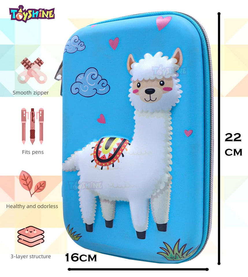 Toyshine Sheep Hardtop Pencil Case with Compartments - Kids Large Capacity School Supply Organizer Students Stationery Box - Girls Pen Pouch- Blue
