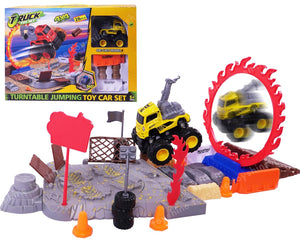 Toyshine 28 pcs Track Set with High Speed Launcher Turntable Jumping Alloy 4x4 Wheel Drive Monster Truck Toy