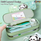 Toyshine Panda Theme Pencil Pouch with 2 Compartment Handheld Soft Pouch for School Students Girls Boys - Green