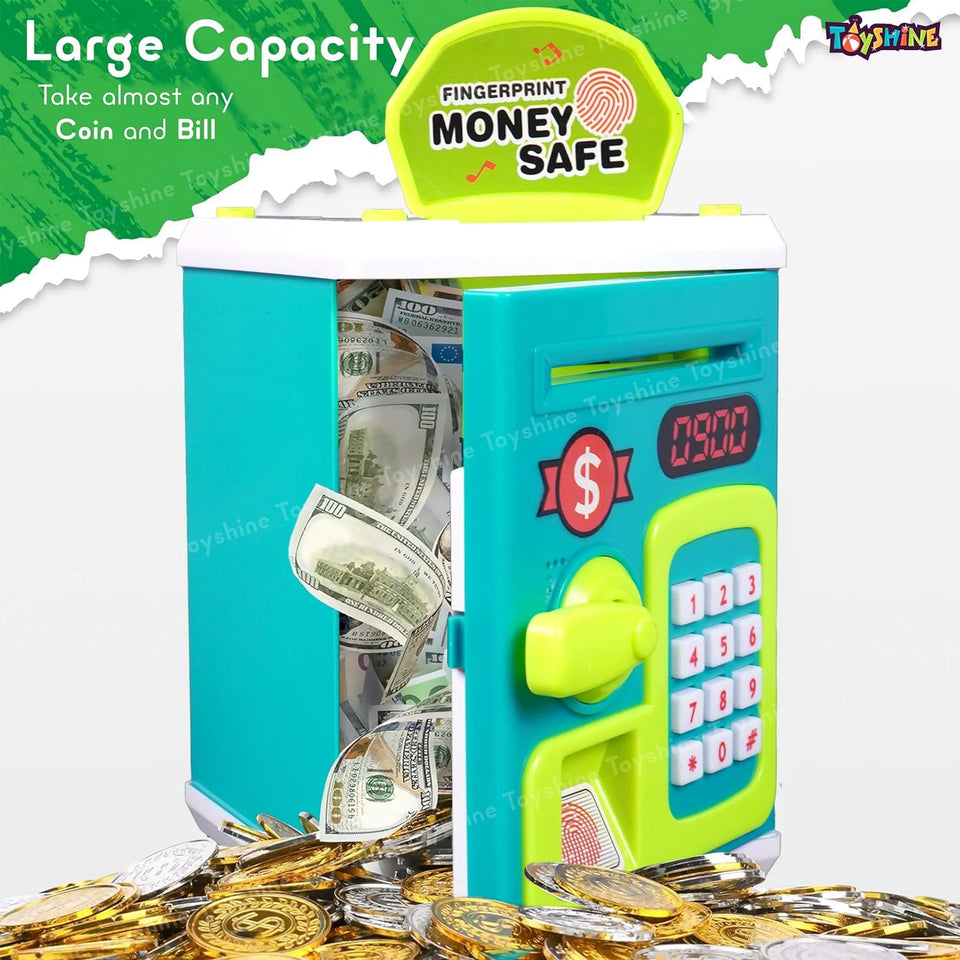 Toyshine Money Safe Kids with Finger Print Sensor Piggy Savings Bank with Electronic Lock, Light Green