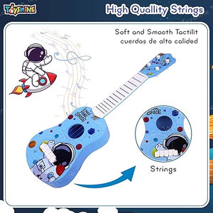 Toyshine 21" Space Theme 4 String Guitar Easy-to-Hold Thin Frets Low String Musical Instrument Learning Educational Toy Gift for Toddlers Kids