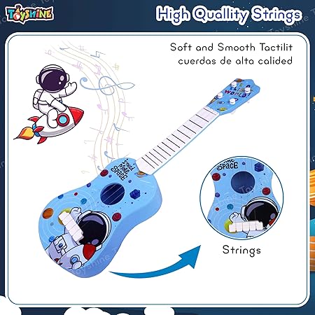 Toyshine 21" Space Theme 4 String Guitar Easy-to-Hold Thin Frets Low String Musical Instrument Learning Educational Toy Gift for Toddlers Kids