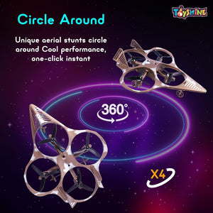 Toyshine 2.4Ghz Remote Control RC Glider Quadcopter with LED Light Indication Gyro Stabiliser 4 Blade Propellers 360° Flip Performance Altitude Hold Cool Light Jet Fighter Toy for 8+ Years (Brown)