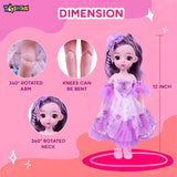 Toyshine 12 Inch Cute Doll with 3D Eyes & Beautiful Wedding Dress with Movable Joints Pretend Play Toy Birthday Gift for Age 3 Year and Above - Purple
