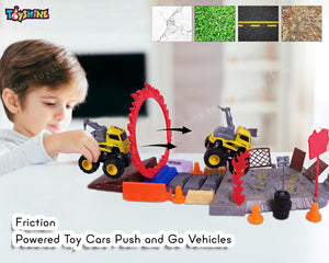 Toyshine 28 pcs Track Set with High Speed Launcher Turntable Jumping Alloy 4x4 Wheel Drive Monster Truck Toy