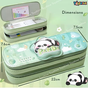 Toyshine Panda Theme Pencil Pouch with 2 Compartment Handheld Soft Pouch for School Students Girls Boys - Green