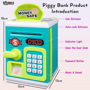 Toyshine Money Safe Kids with Finger Print Sensor Piggy Savings Bank with Electronic Lock, Light Green