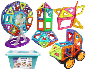 Toyshine 126 Pcs Plastic Magnetic Tiles with Container, Building Blocks Construction Set Educational Stacking Toys - Indian