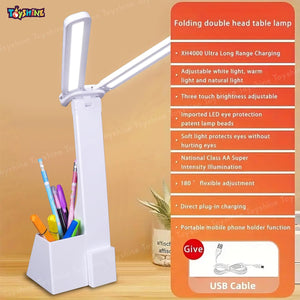Toyshine Double Head Rechargeable Eye Caring 3 Mode Touch Control Foldable and Portable LED Table Lamp with Pen Stand for Kids Home Office