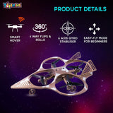 Toyshine 2.4Ghz Remote Control RC Glider Quadcopter with LED Light Indication Gyro Stabiliser 4 Blade Propellers 360° Flip Performance Altitude Hold Cool Light Jet Fighter Toy for 8+ Years (Brown)