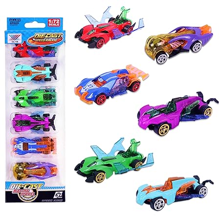 Toyshine Pack of 6 Free Wheel Speed Racing 1:72 Scale Die cast Kids Collectable Vehicle Toy Set Educational Play Set Return Gift for Age 3+