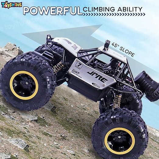 Toyshine 1:16 Scale 2.4Ghz Rechargeable Remote Control 4WD Alloy Off Road All Terrain Rock Crawler Toy Car inbuilt with Booster Spray Function and Long Battery Life for Kids Adults - Silver