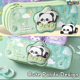 Toyshine Panda Theme Pencil Pouch with 2 Compartment Handheld Soft Pouch for School Students Girls Boys - Green