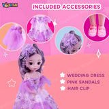 Toyshine 12 Inch Cute Doll with 3D Eyes & Beautiful Wedding Dress with Movable Joints Pretend Play Toy Birthday Gift for Age 3 Year and Above - Purple