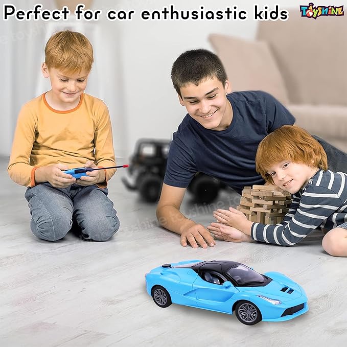 Toyshine 1:14 Scale Remote Control Rechargeable Fast Racing Toy Car inbuilt with Booster Spray and Opening Doors Feature for Kids Adults - Blue