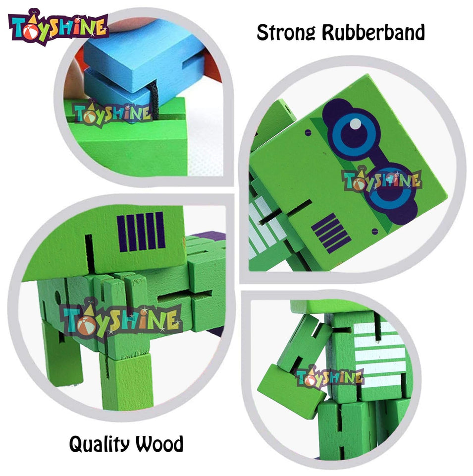 Toyshine Wooden My First Robot Deformation Elastic Robot for Children Toy Gift | Creative Personality Building Blocks Toys, Early Educational, STEM Toy, Green