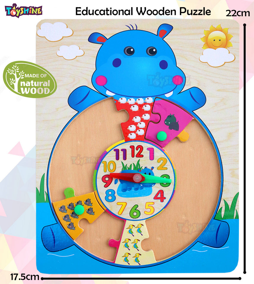 Toyshine 5 pc Time Learning Cute Animal Shaped Wooden Clock for Kids with Moveable Hands