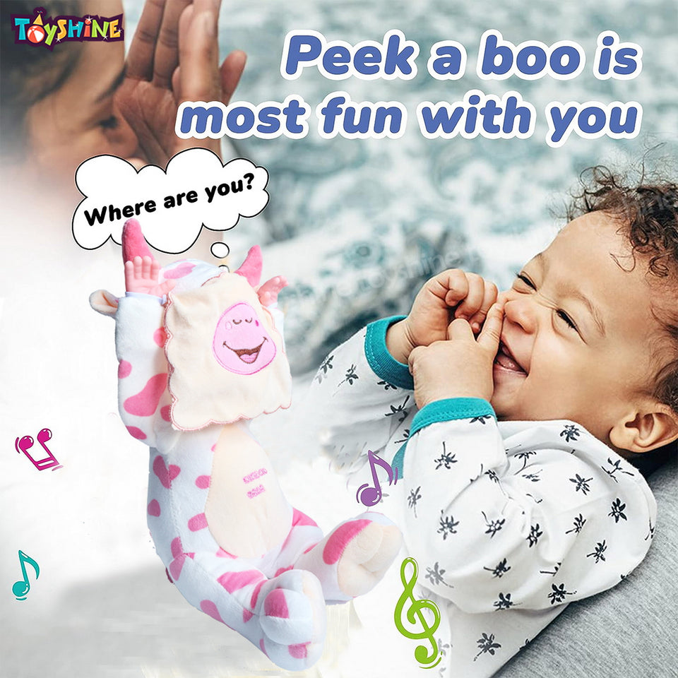 Toyshine Peek-A-Boo Laughing Plush Stuffed Cow Animal, 12 Inches, White