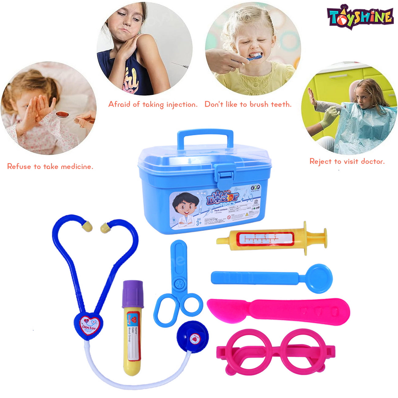 Toyshine 19 Pcs Doctor Set for Kids Kids Medical Kit with Stethoscope Pretend Play Doctor Set for Toddlers Boys Girls to Years Old