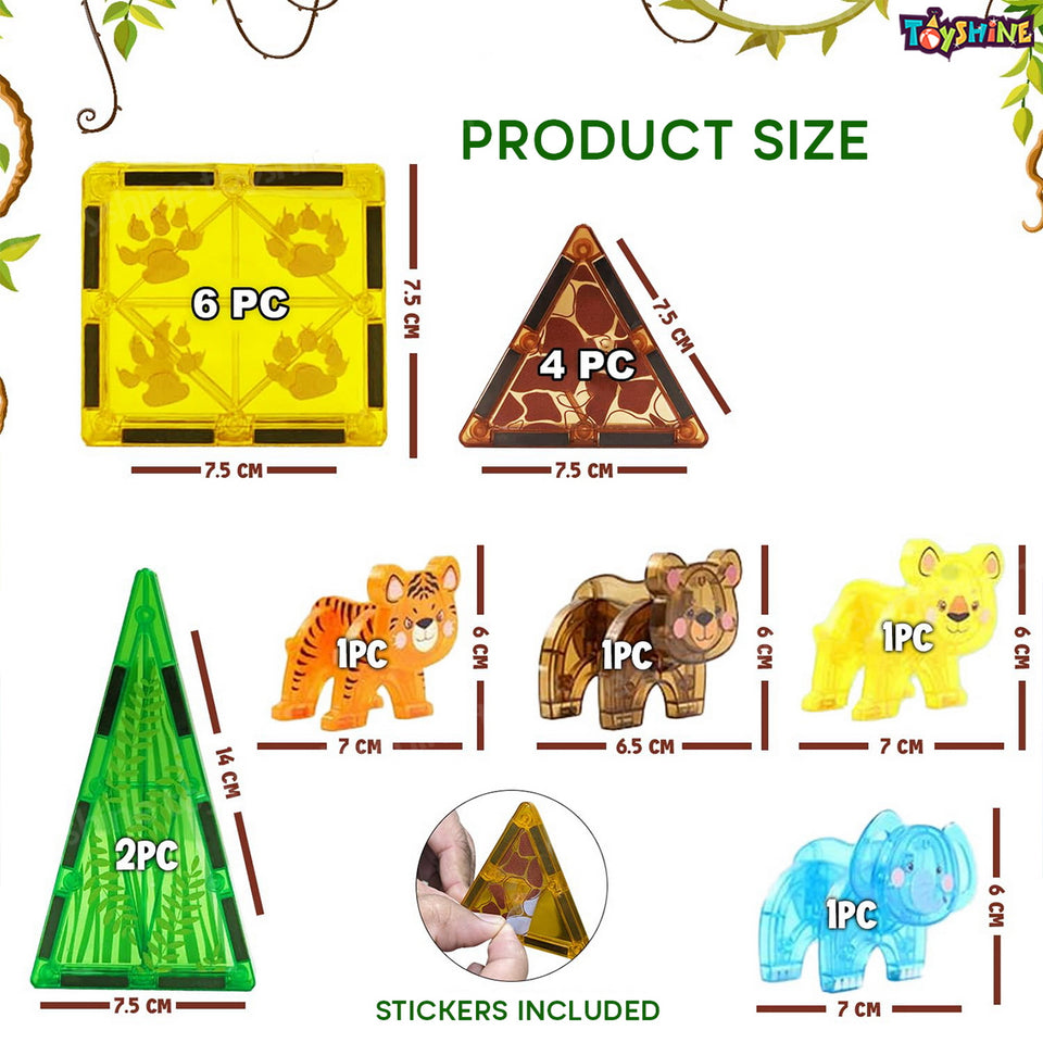 Toyshine 16 Pc Jungle Theme Magnetic Tiles Building Block Constructing & Creative Learning Educational Toy Stem Kit for 3+ yrs