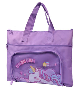 Toyshine Unicorn Design Handbag 14x10 Inches | Tuition, Picnic, Laptop, Notebook Carrying Handbag for Students - Purple