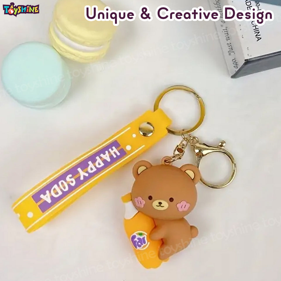 Toyshine 3 Set Teddy and Rabbit Cartoon Figure Kawaii Keychains with Holder Accessories, Backpack Car Key Chain for Boy Girl- Model F