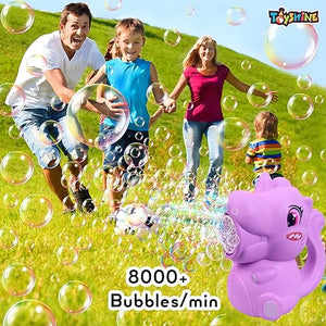 Toyshine Battery Operated Dinosaur Gatling Bubble Machine Toy with 2 Scoup Bottle for Children Party Favors Outdoor & Indoor Activity for Boys Girls 3 Years and Above (Purple)