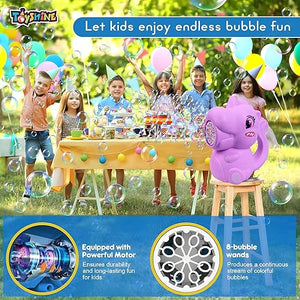 Toyshine Battery Operated Dinosaur Gatling Bubble Machine Toy with 2 Scoup Bottle for Children Party Favors Outdoor & Indoor Activity for Boys Girls 3 Years and Above (Purple)