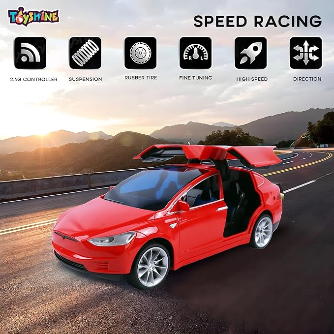 Toyshine 1:16 Scale 2.4Ghz Rechargeable Remote Control Fast Racing Toy Car inbuilt with Opening Doors Feature for Kids Adults - Red