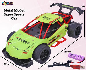 Toyshine 1:16 Racing Metal Model Super Sports Remote Control Car with Rubber Typres, Handle Remote, Slim Body, Rechargable, Green