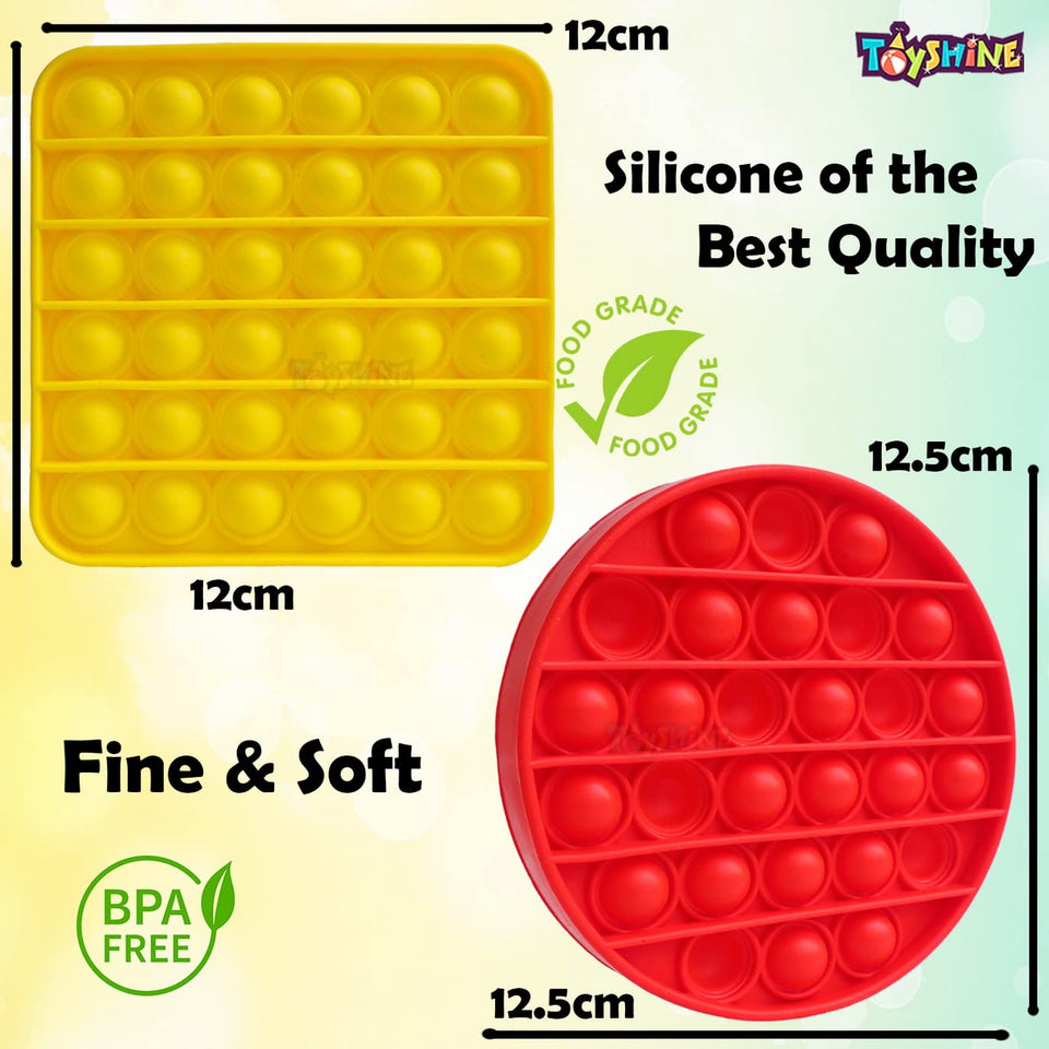 Toyshine 2pc Heavy Red Circle and Yellow Square Pop it Fidget Popping Sounds Toy